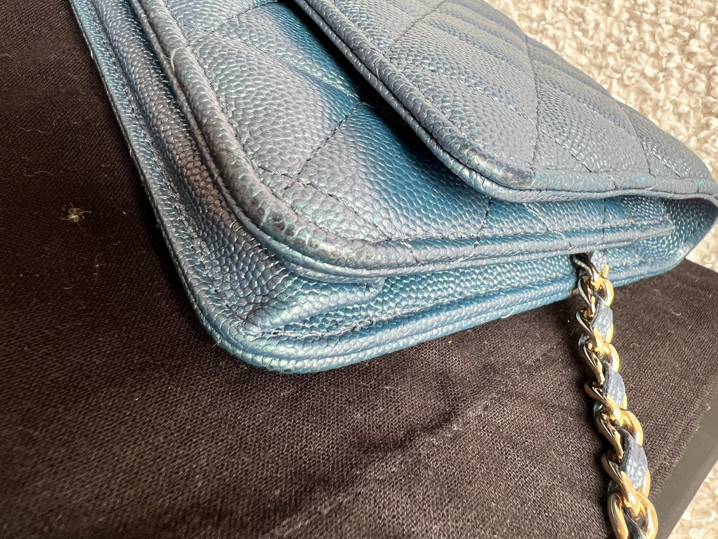 Chanel Iridescent Blue Caviar Wallet on Chain