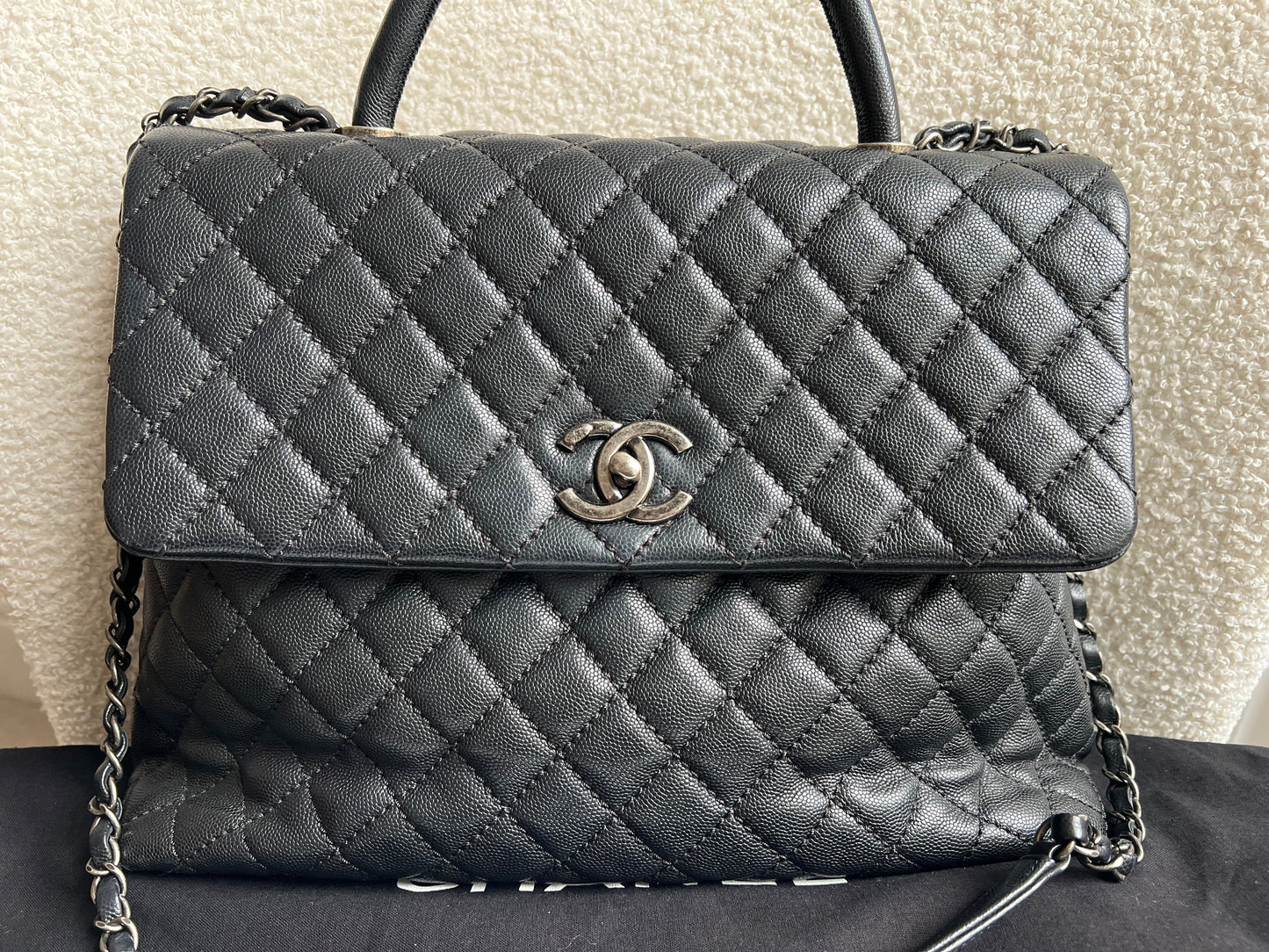 Chanel Black Quilted Caviar Leather Medium Coco Handle Bag