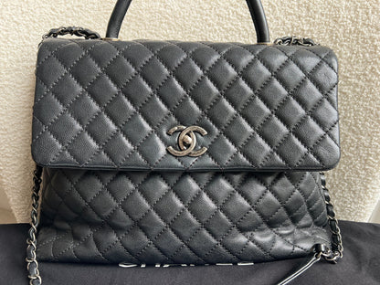 Chanel Black Quilted Caviar Leather Medium Coco Handle Bag