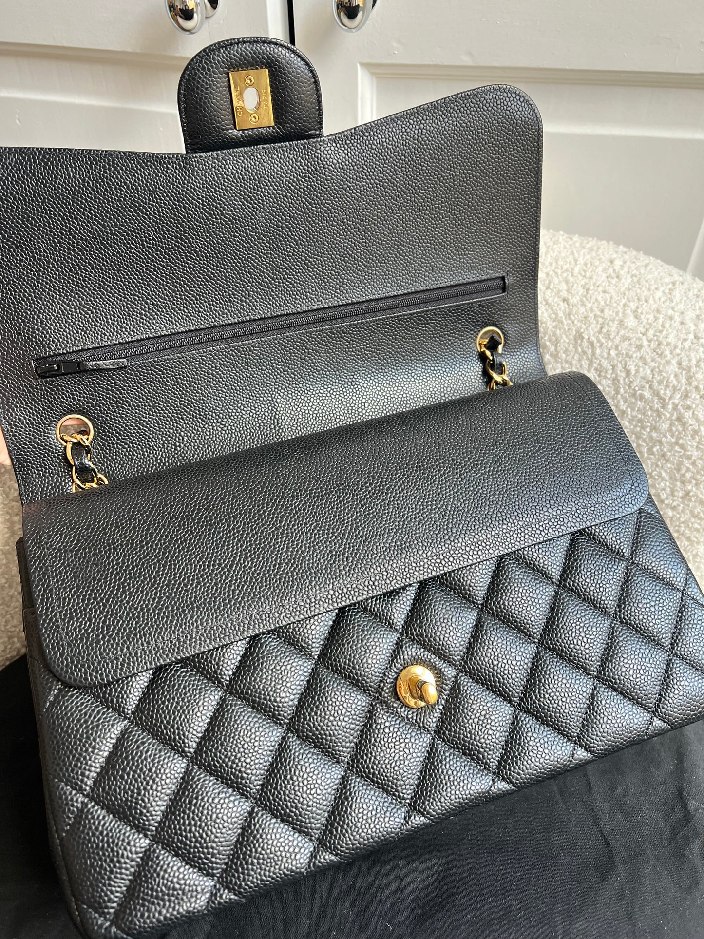 Chanel Jumbo Double Flap in Black Caviar with gold hardware (RRP £9830)