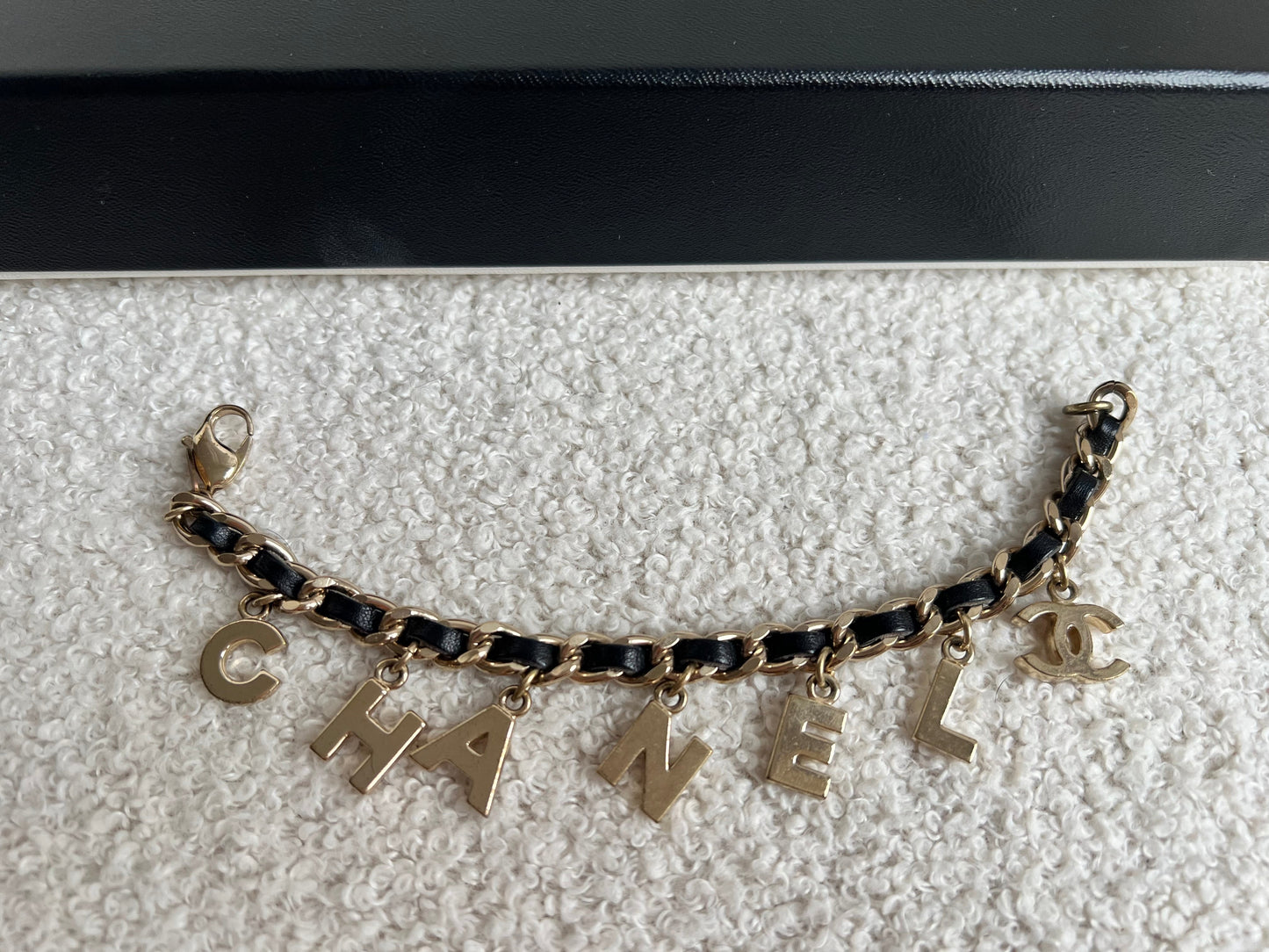 Chanel Leather Enchained Logo Charm Bracelet
