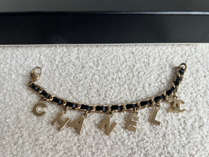 Chanel Leather Enchained Logo Charm Bracelet