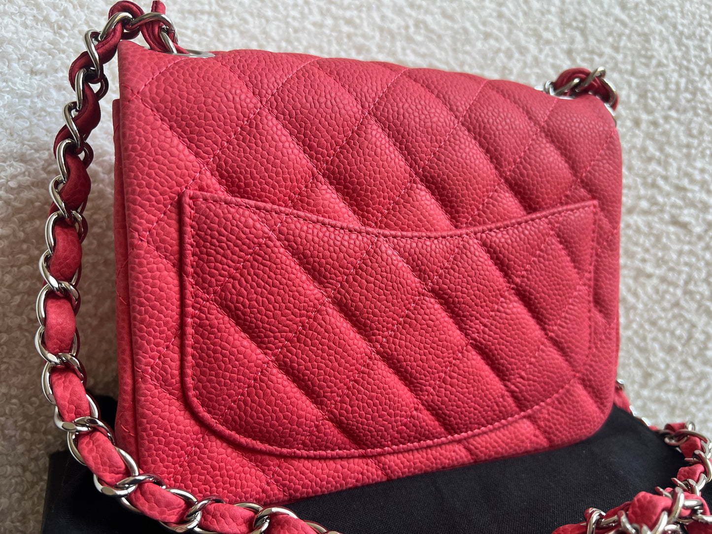 Chanel Square Mini Classic Flap in Coral Red Suede Caviar