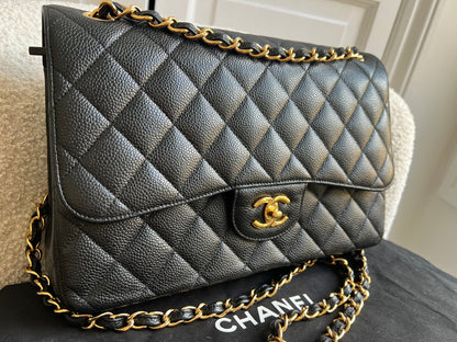 Chanel Jumbo Double Flap in Black Caviar with gold hardware (RRP £9830)