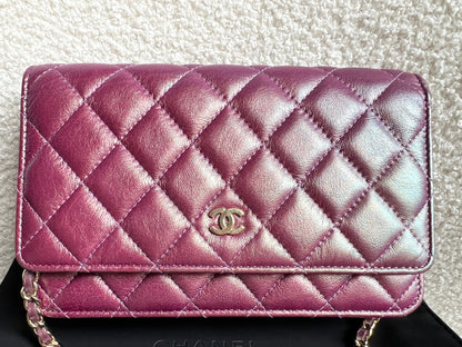 Chanel Iridescent Purple Lambskin Wallet on Chain
