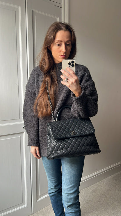 Chanel Black Quilted Caviar Leather Medium Coco Handle Bag