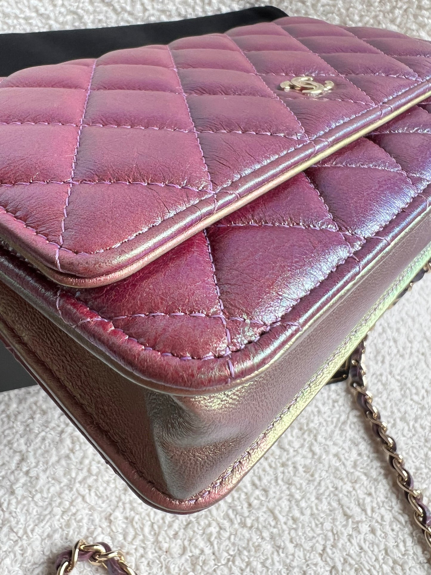 Chanel Iridescent Purple Lambskin Wallet on Chain