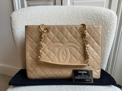 Chanel Beige Caviar Grand Shopper Tote gold hardware (GST)
