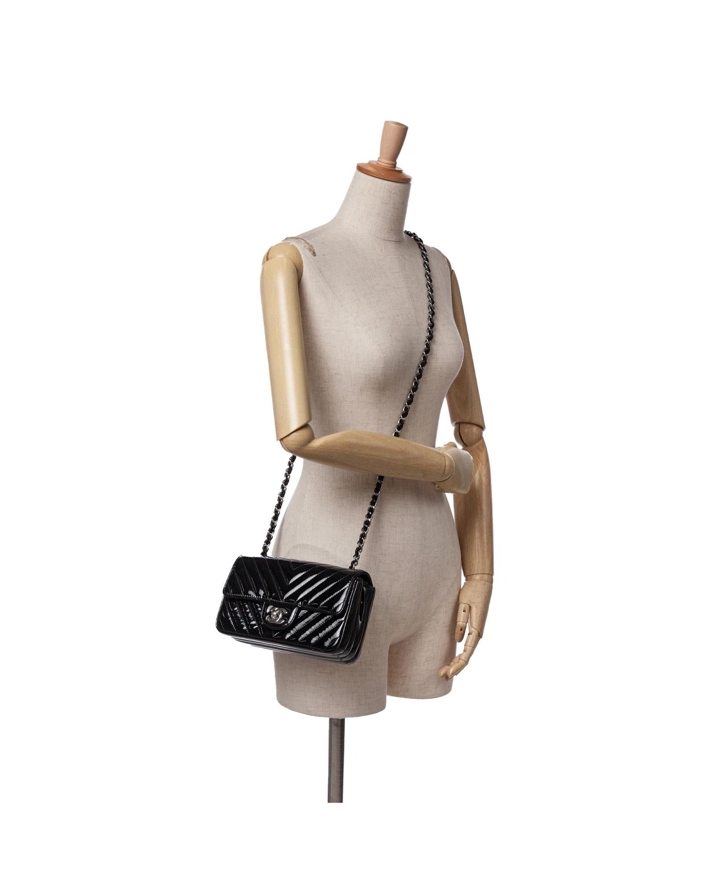 Mini Rectangular Classic Chevron Patent Flap Crossbody Bag