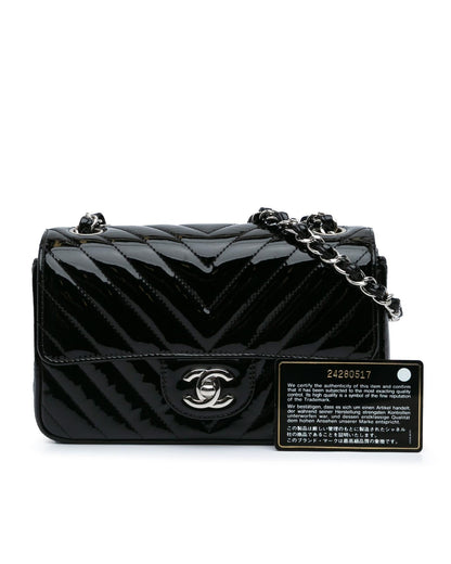 Mini Rectangular Classic Chevron Patent Flap Crossbody Bag