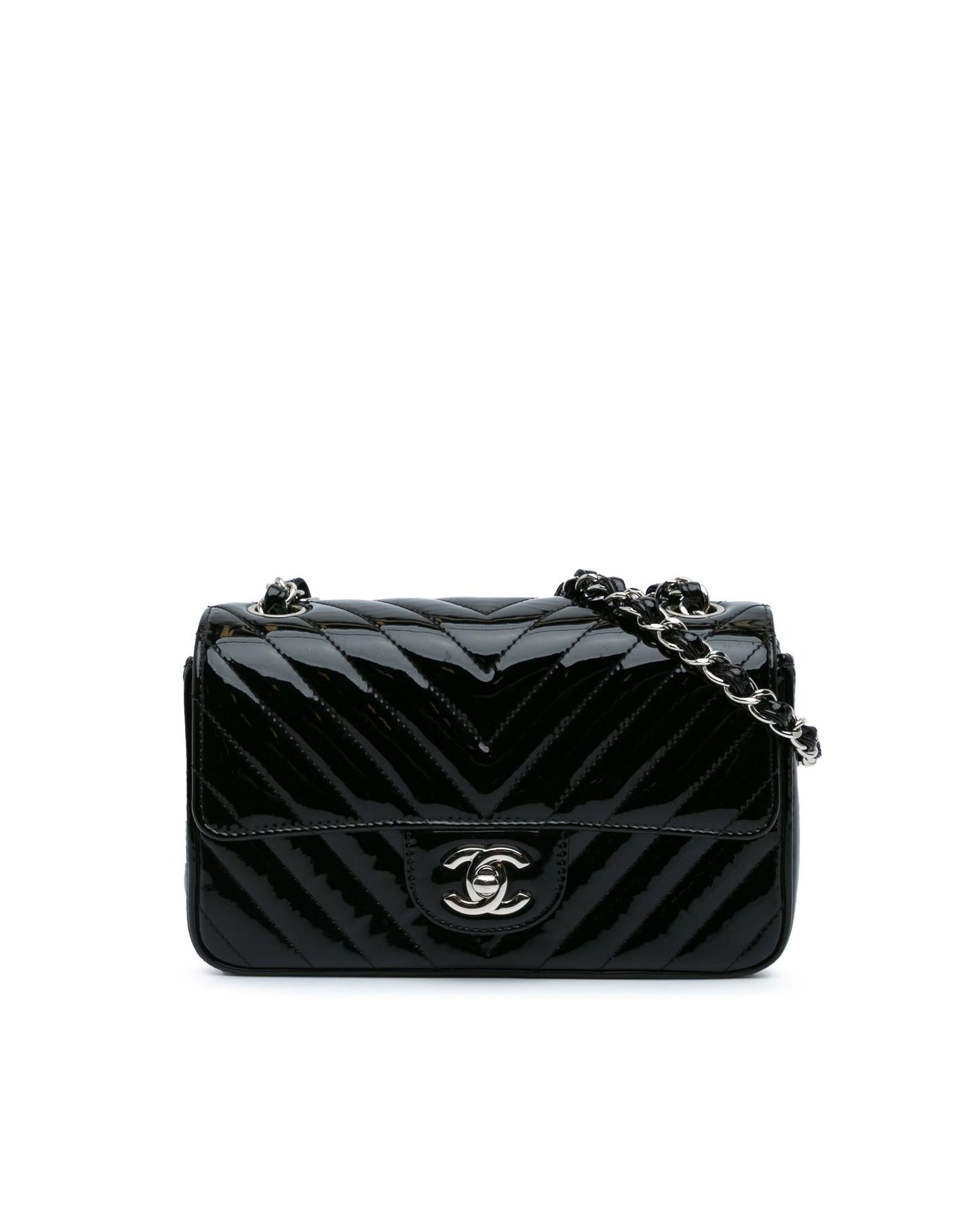 Mini Rectangular Classic Chevron Patent Flap Crossbody Bag