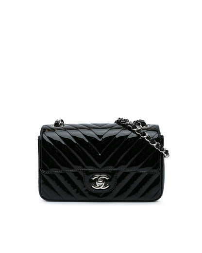 Mini Rectangular Classic Chevron Patent Flap Crossbody Bag