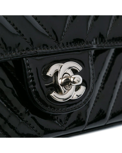 Mini Rectangular Classic Chevron Patent Flap Crossbody Bag