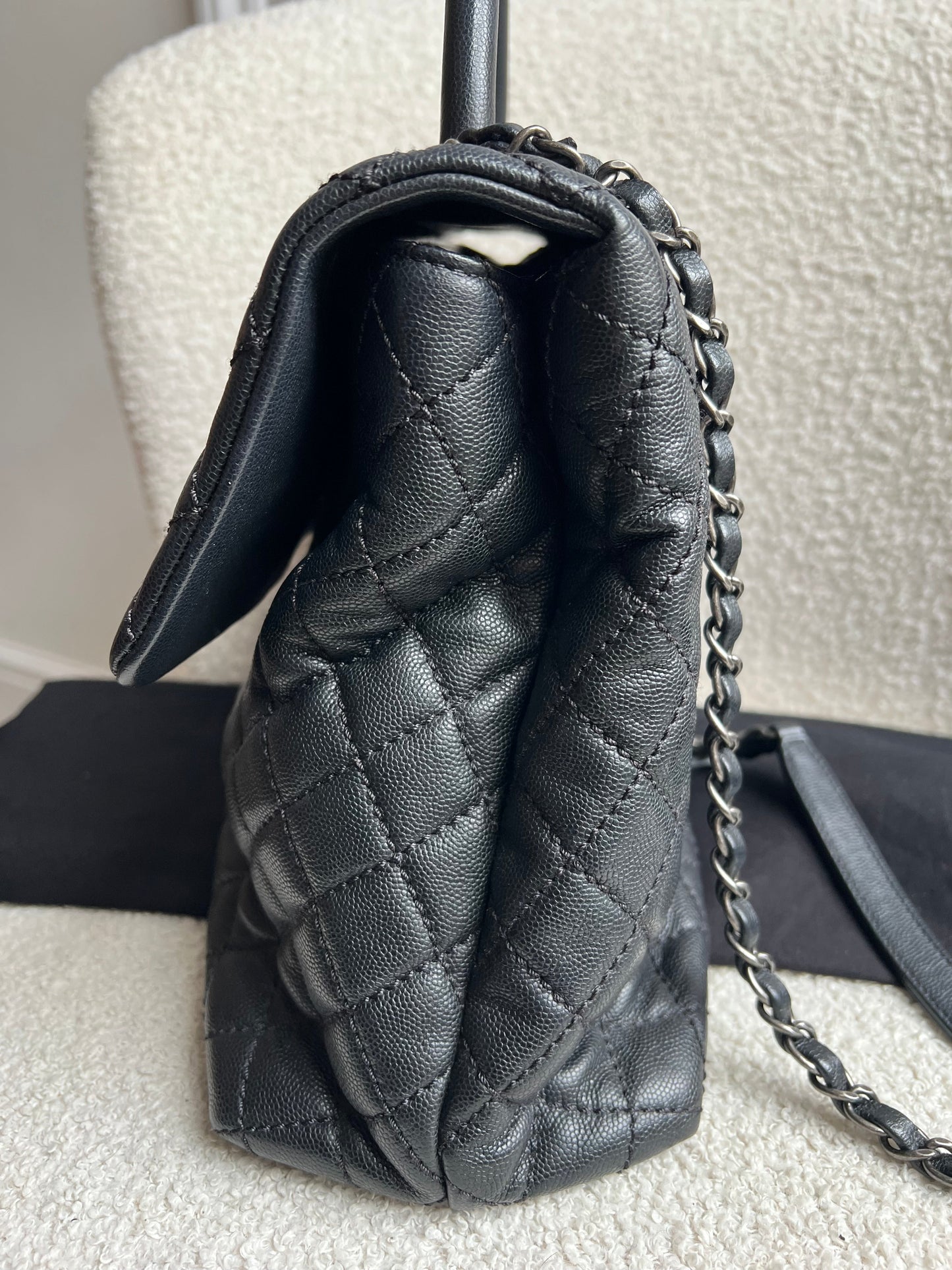 Chanel Black Quilted Caviar Leather Medium Coco Handle Bag