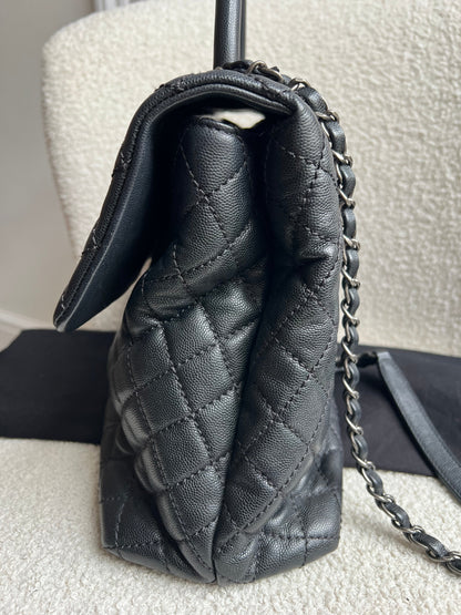 Chanel Black Quilted Caviar Leather Medium Coco Handle Bag