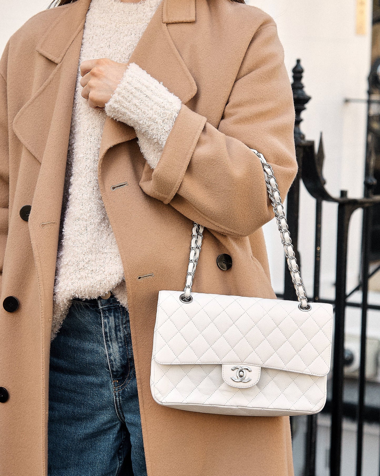 Chanel Medium Classic Flap in White Caviar (RRP £9090)