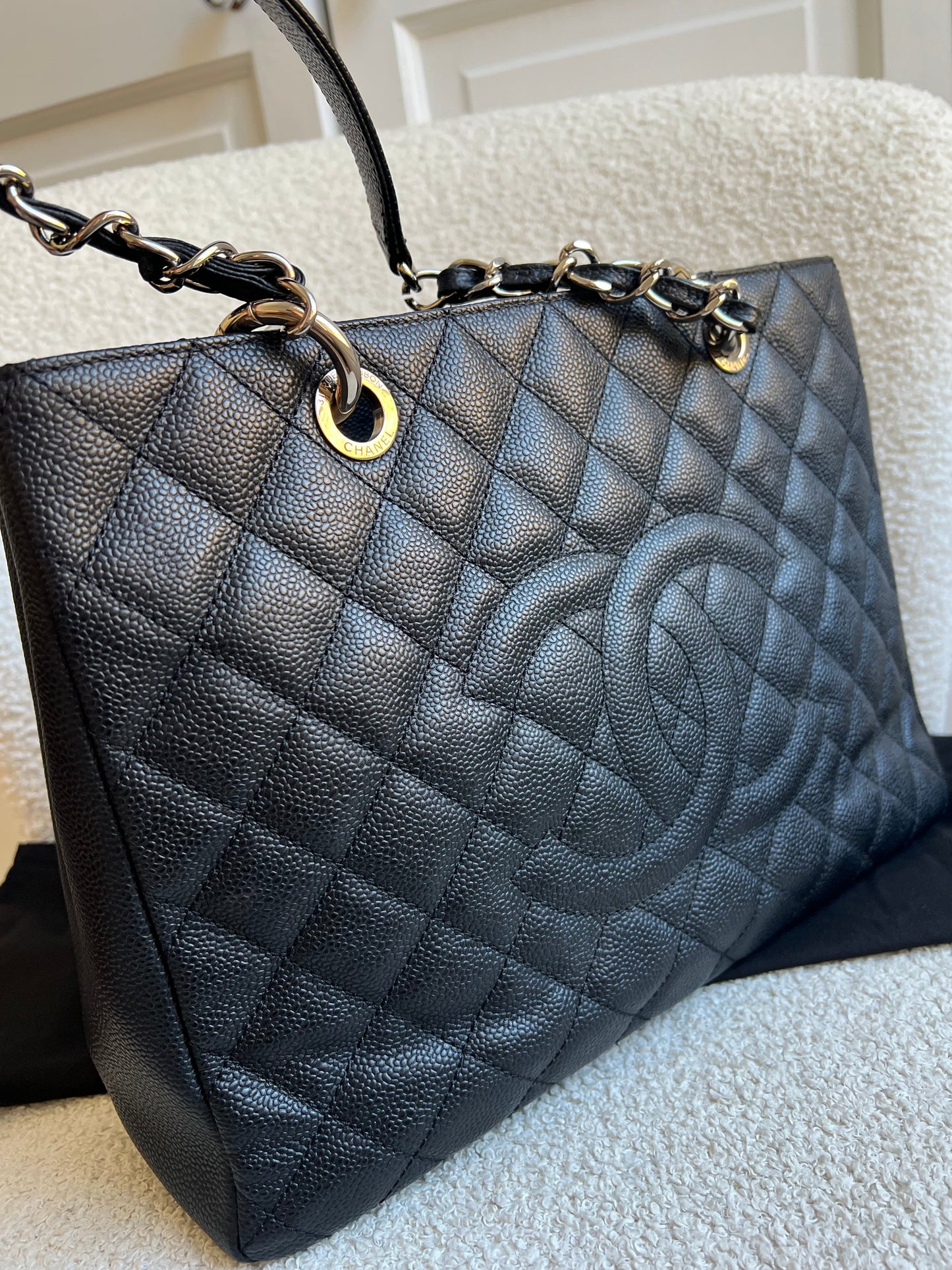 Chanel Black Caviar Grand Shopper Tote (GST) Silver Hardware
