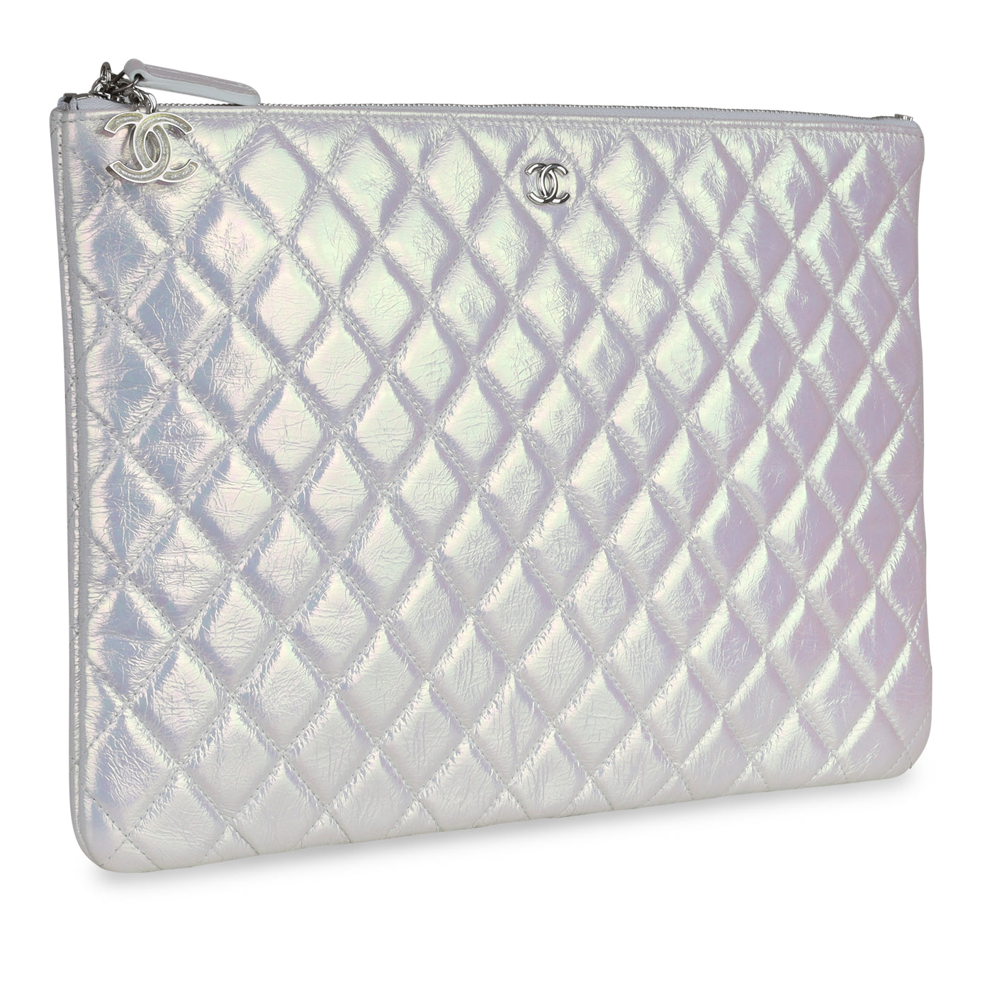Chanel Calfskin Silver Handbag