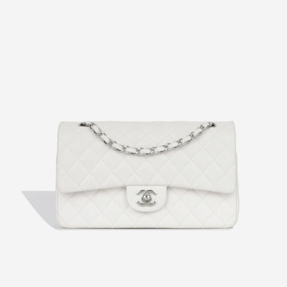 Chanel Classic Flap Lambskin Silver Shoulder Bag Style 17