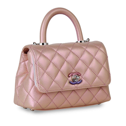 Chanel Coco Handle Caviar Silver Shoulder Bag Caviar