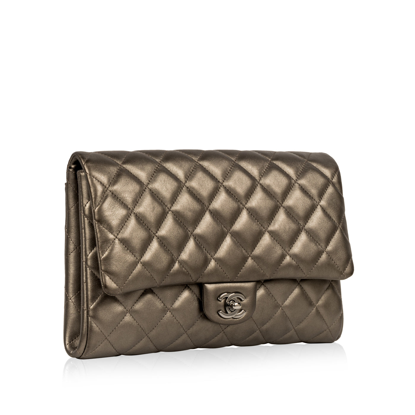 Chanel WOC Lambskin Silver Crossbody Lambskin