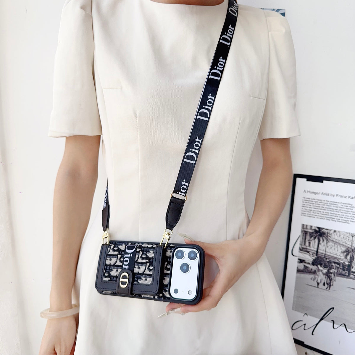 Fabric Canvas Dior Crossbody Case Iphone 12-17 / Pro / Pro Max / Plus / 18 Pro / 18 Pro Max