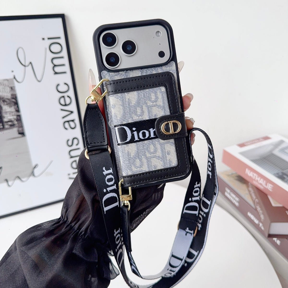 Fabric Canvas Dior Crossbody Case Iphone 12-17 / Pro / Pro Max / Plus / 18 Pro / 18 Pro Max