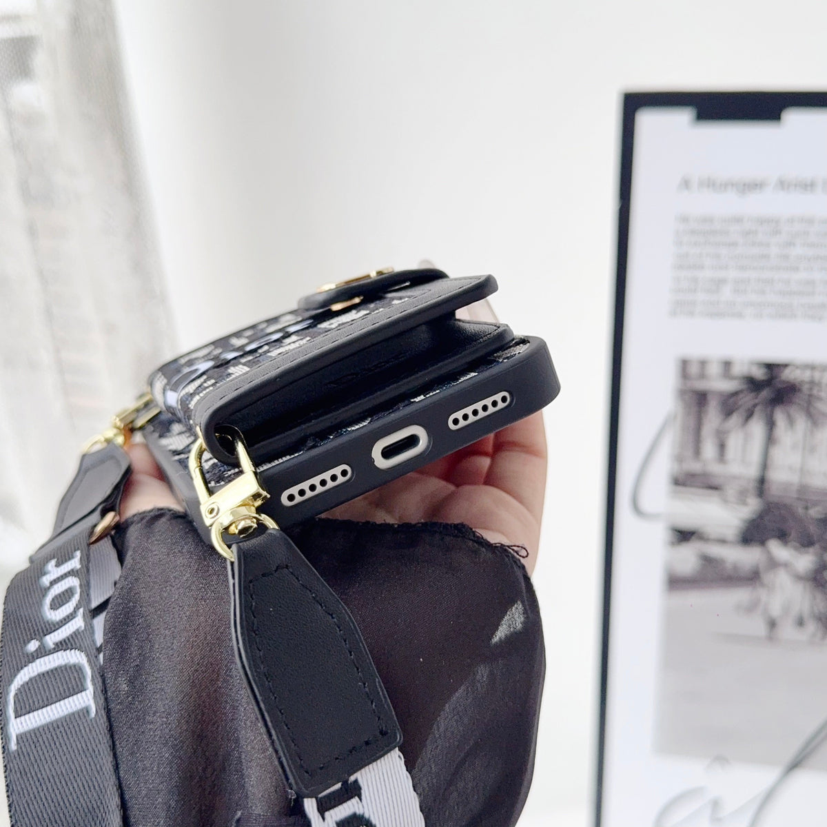 Fabric Canvas Dior Crossbody Case Iphone 12-17 / Pro / Pro Max / Plus / 18 Pro / 18 Pro Max