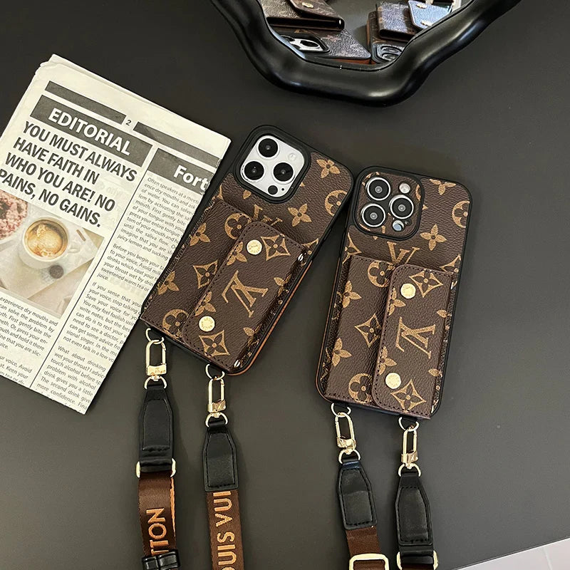 Luxury Phone Wallet Crossbody Style Lanyard For Iphone 12 – 16 Pro Max Plus Series / 18 Pro / 18 Pro Max