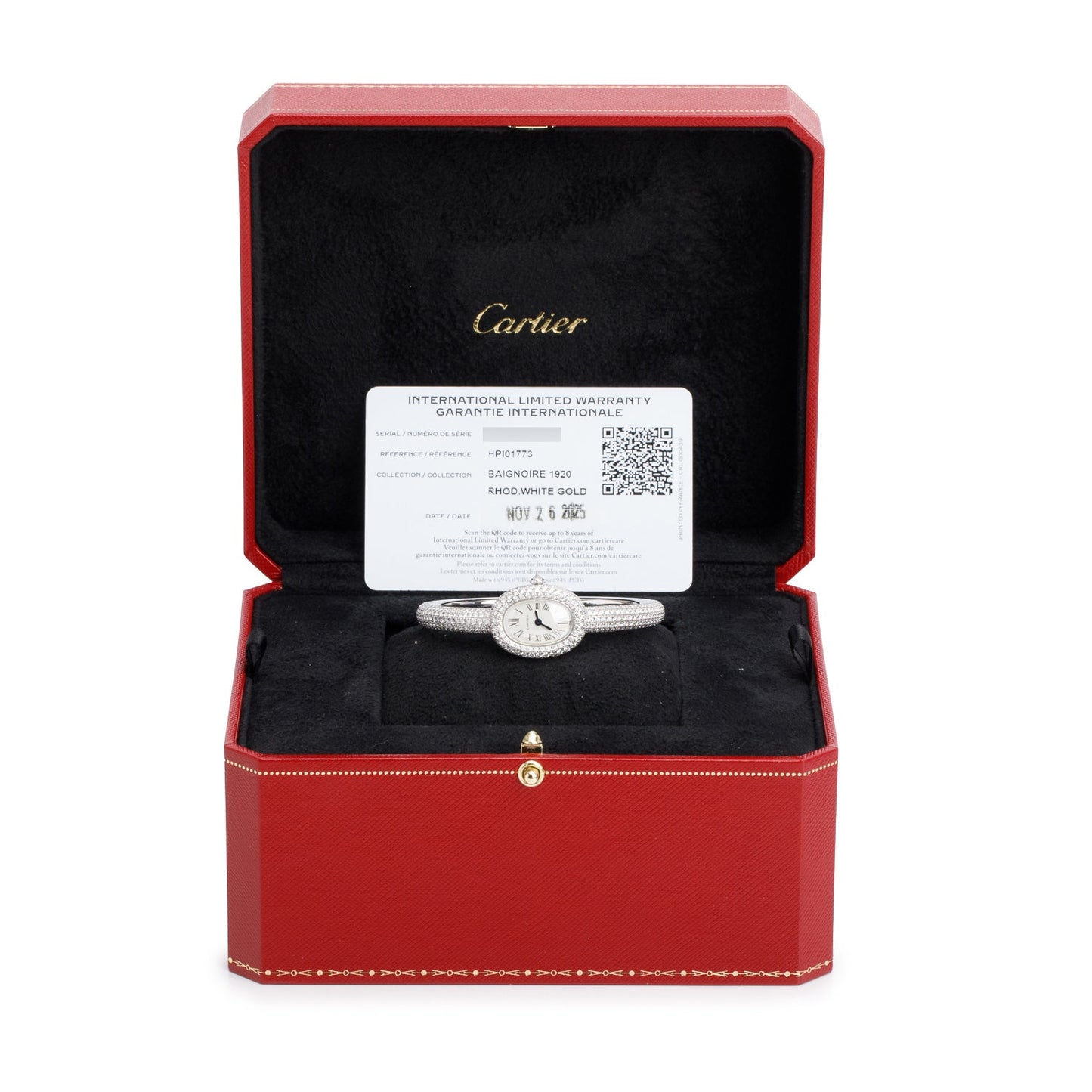 Cartier 2025 18k White Gold Paved Diamond Baignoire Quartz Watch, Mini Model 4545 w/ Box & Papers
