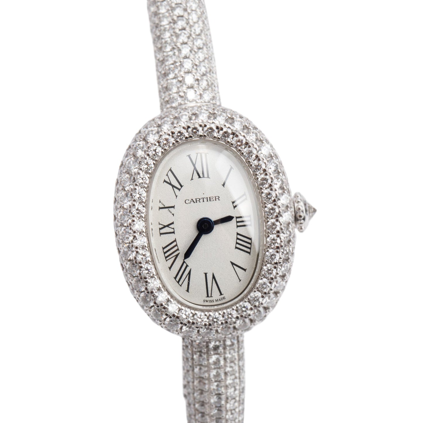 Cartier 2025 18k White Gold Paved Diamond Baignoire Quartz Watch, Mini Model 4545 w/ Box & Papers