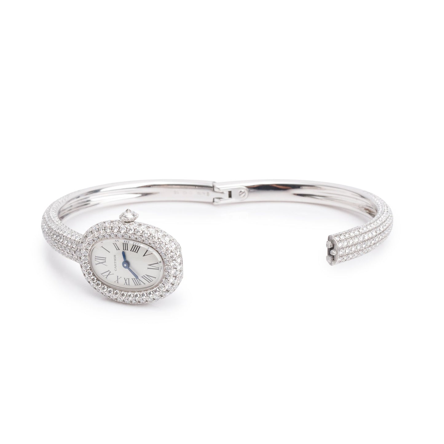 Cartier 2025 18k White Gold Paved Diamond Baignoire Quartz Watch, Mini Model 4545 w/ Box & Papers