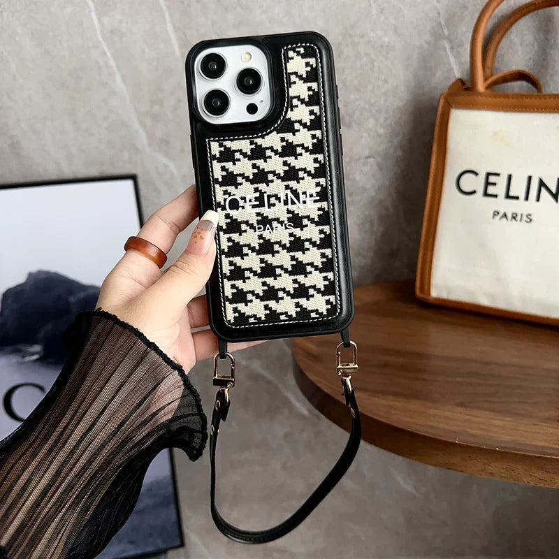 Celine Phone Case With Strap Fabric and Faux Leather