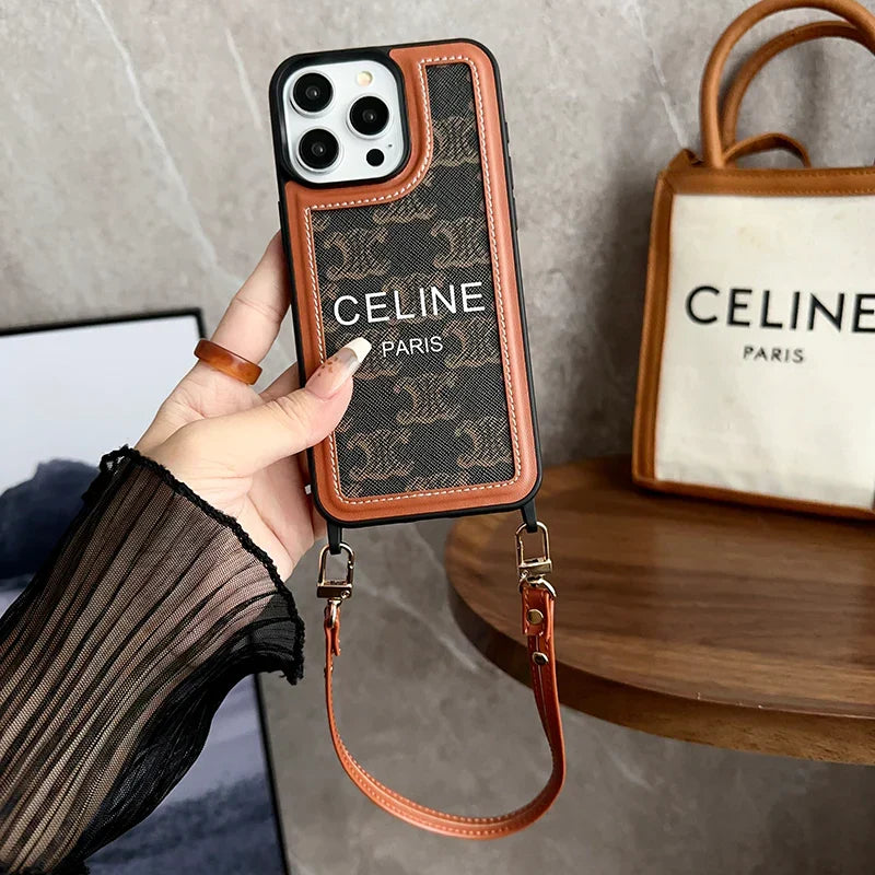 Celine Phone Case With Strap Fabric and Faux Leather