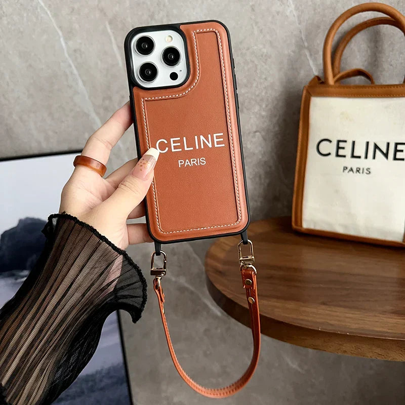 Celine Phone Case With Strap Fabric and Faux Leather