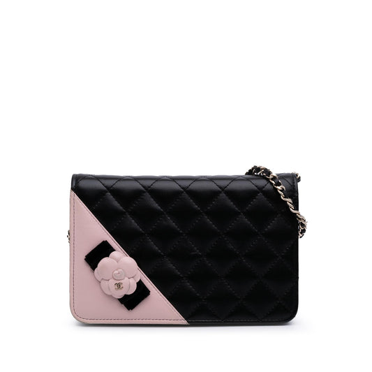 Chanel Bicolor Quilted Lambskin Camellia Wallet On Chain