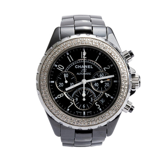 Chanel Black Ceramic Diamond Bezel Chronograph J12 41 MM Automatic Watch