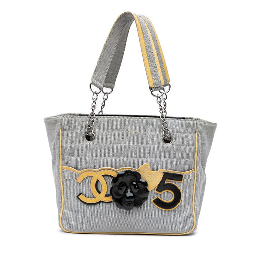 Chanel Cc Camellia No 5 Choco Bar Canvas Tote