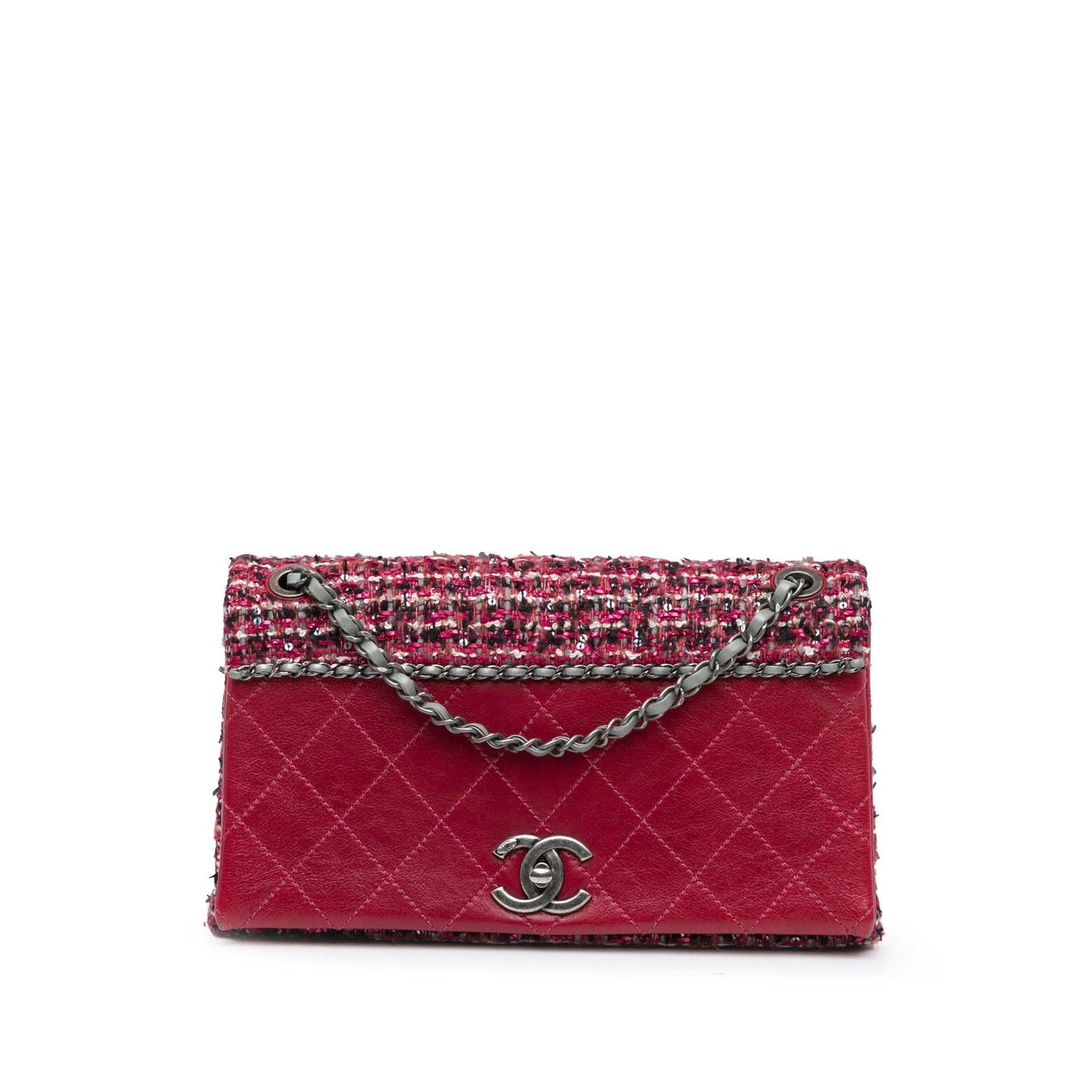 Chanel Cc Lambskin And Tweed Flap