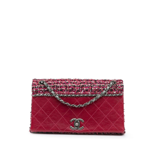 Chanel Cc Lambskin And Tweed Flap