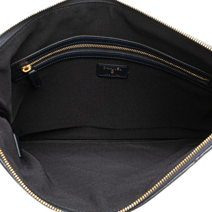 Chanel Cc Large Quilted Lambskin O Case Clutch
