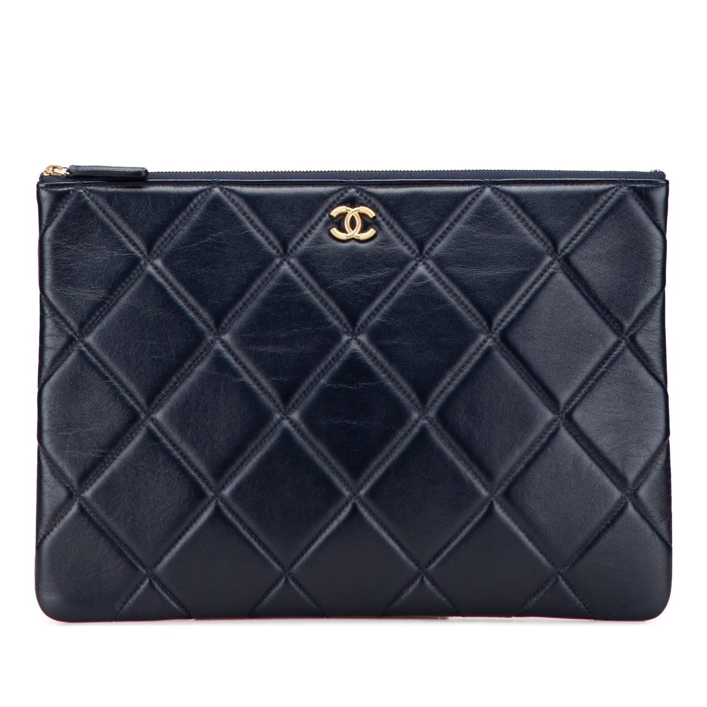 Chanel Cc Large Quilted Lambskin O Case Clutch
