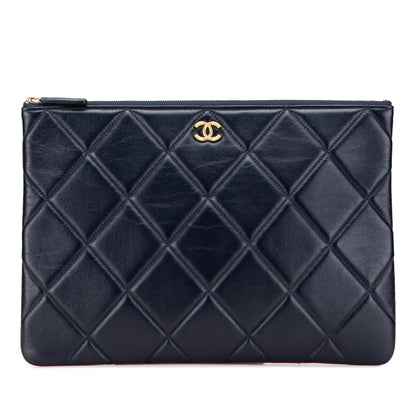 Chanel Cc Large Quilted Lambskin O Case Clutch