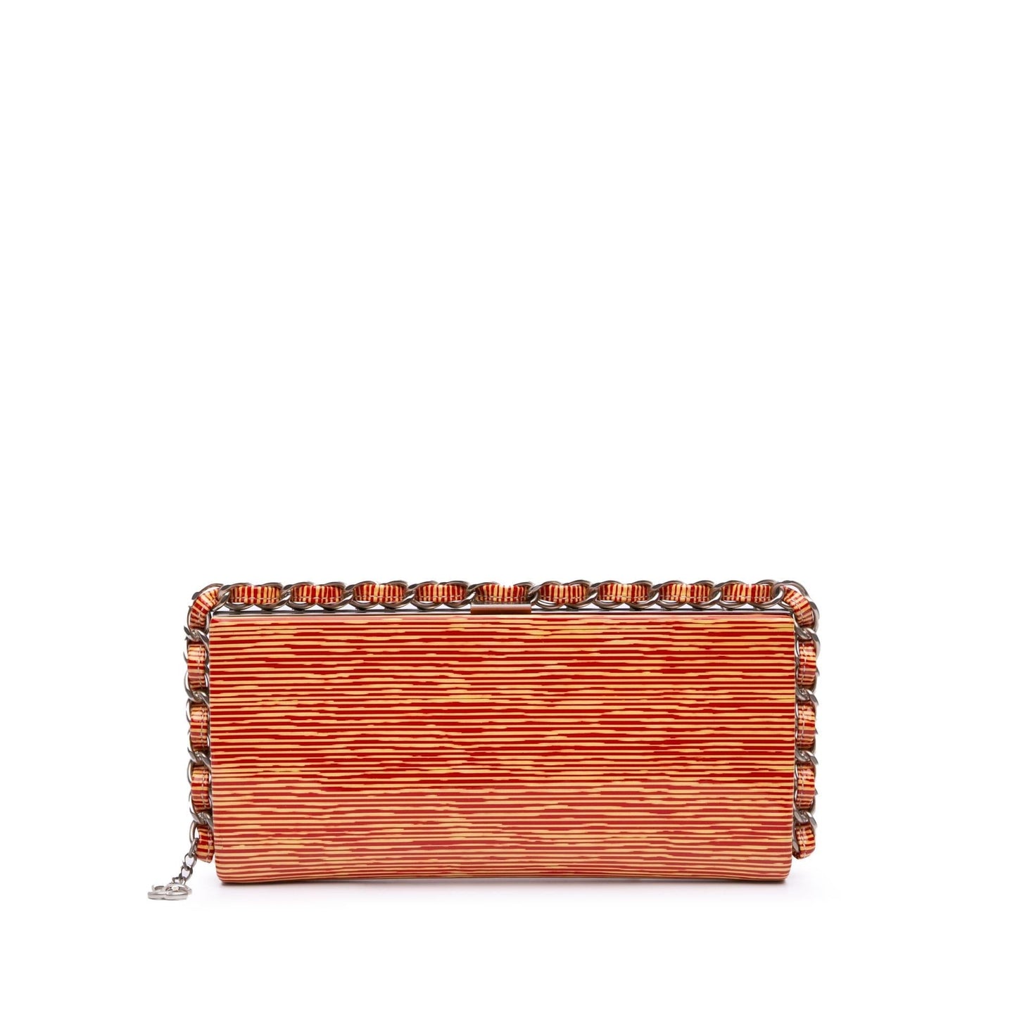 Chanel Cc Patent Striped Chain Around Clutch