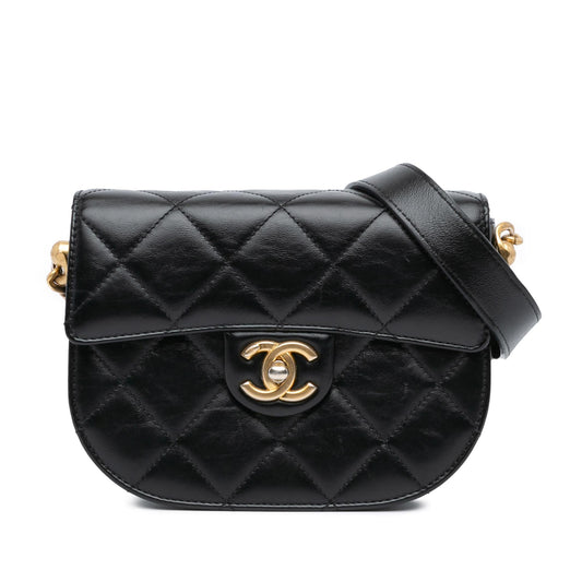 Chanel Cc Quilted Calfskin Round Moon Messenger Flap