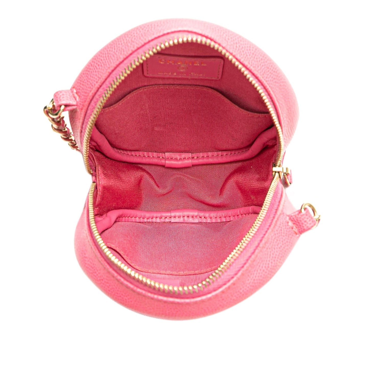Chanel Cc Quilted Caviar Round Clutch With Chain
