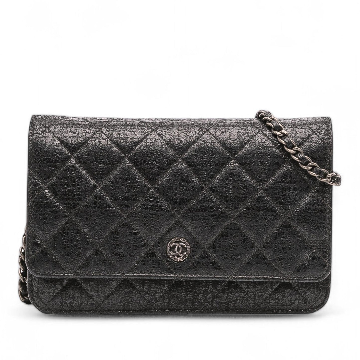 Chanel Cc Quilted Crinkled Calfskin Wallet On Chain