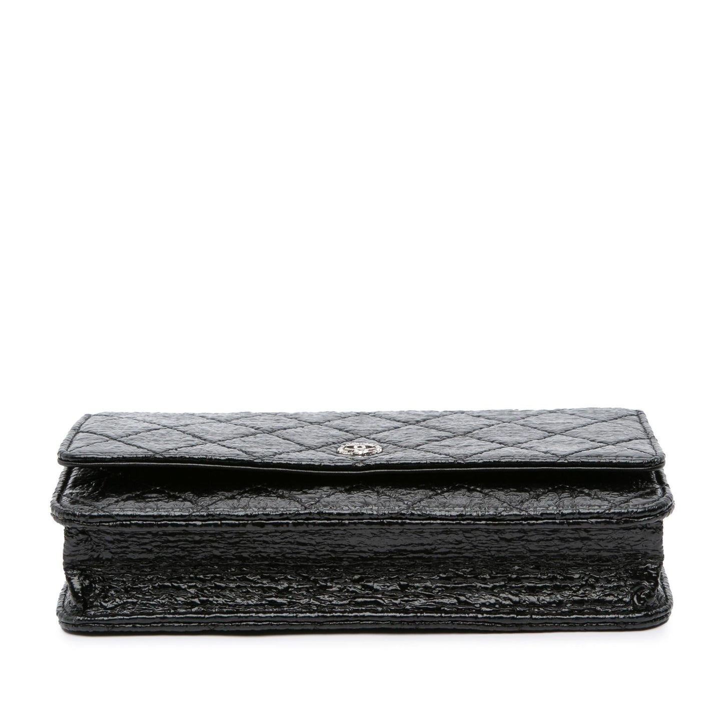 Chanel Cc Quilted Crinkled Patent Wallet On Chain
