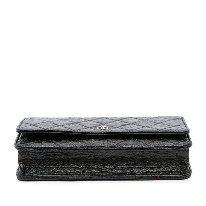 Chanel Cc Quilted Crinkled Patent Wallet On Chain