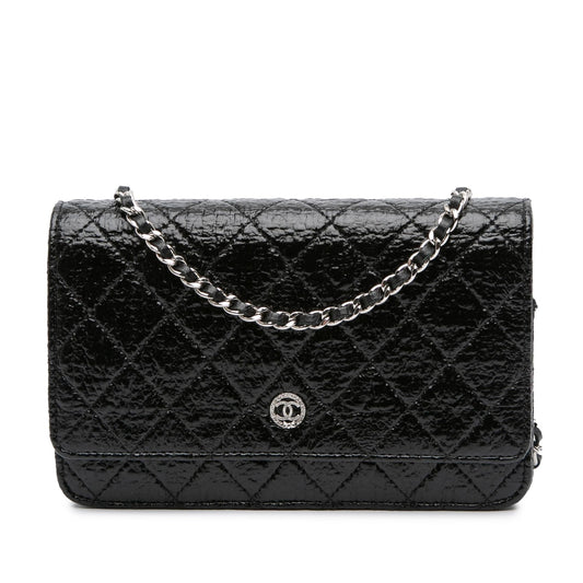 Chanel Cc Quilted Crinkled Patent Wallet On Chain